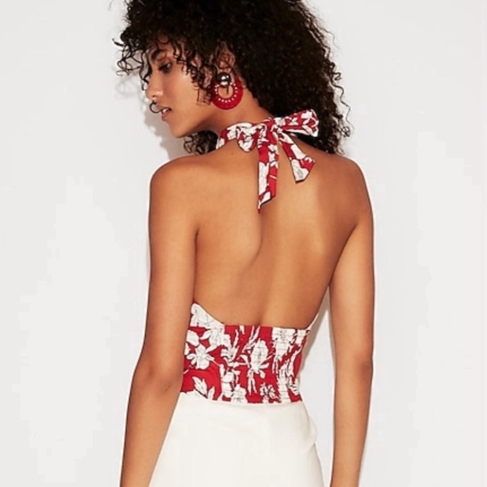 Express Red Floral Halter Top